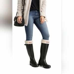 Hunter Tall Black Rain Boots w Knit Cuffs Liner Women US 7